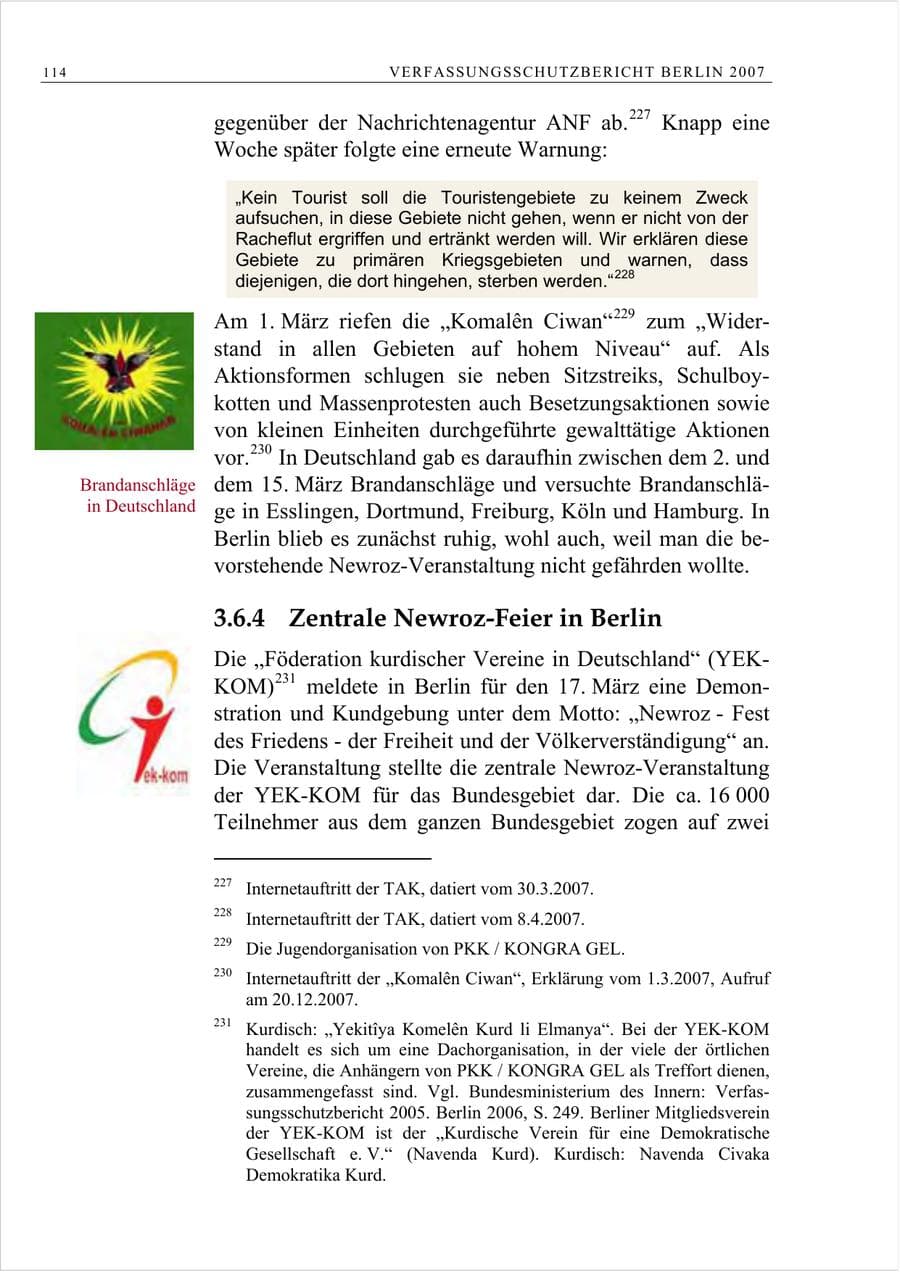 Seite 127 des Verfassungsschutzbericht 2007 Berlin