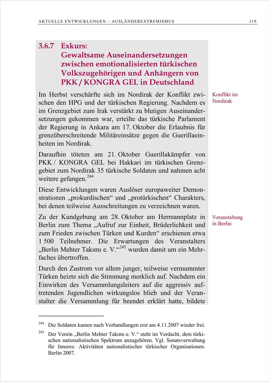 Seite 132 des Verfassungsschutzbericht 2007 Berlin