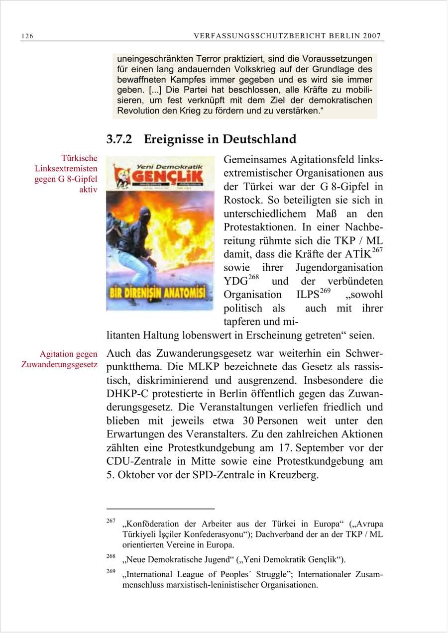 Seite 139 des Verfassungsschutzbericht 2007 Berlin