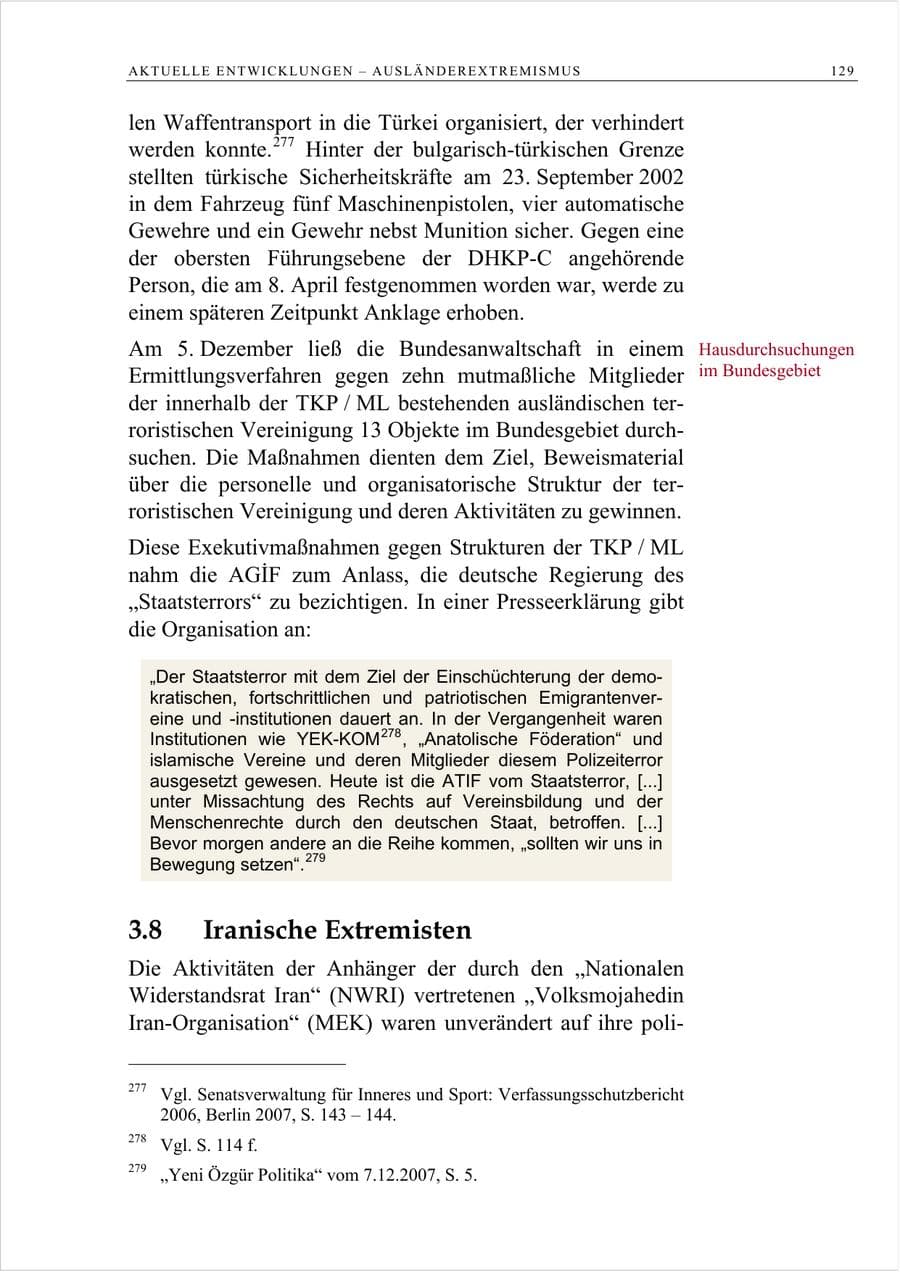 Seite 142 des Verfassungsschutzbericht 2007 Berlin