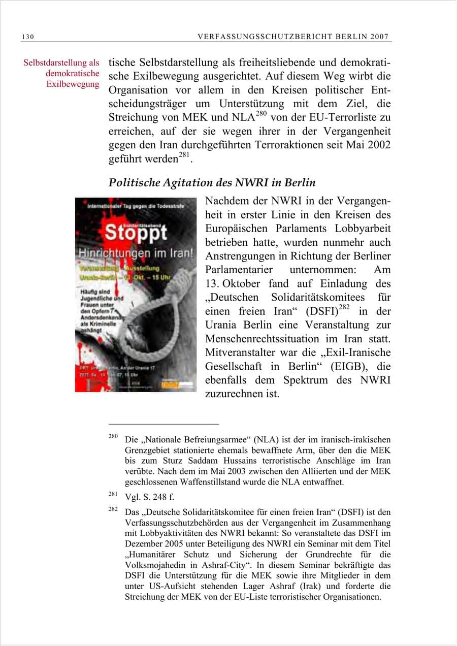 Seite 143 des Verfassungsschutzbericht 2007 Berlin