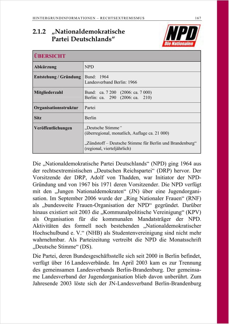 Seite 180 des Verfassungsschutzbericht 2007 Berlin