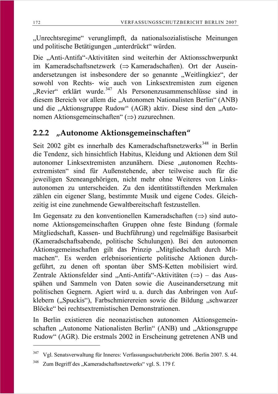 Seite 185 des Verfassungsschutzbericht 2007 Berlin
