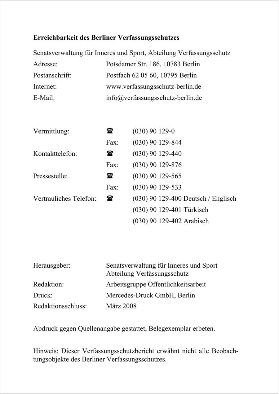 Seite 3 des Verfassungsschutzbericht 2007 Berlin