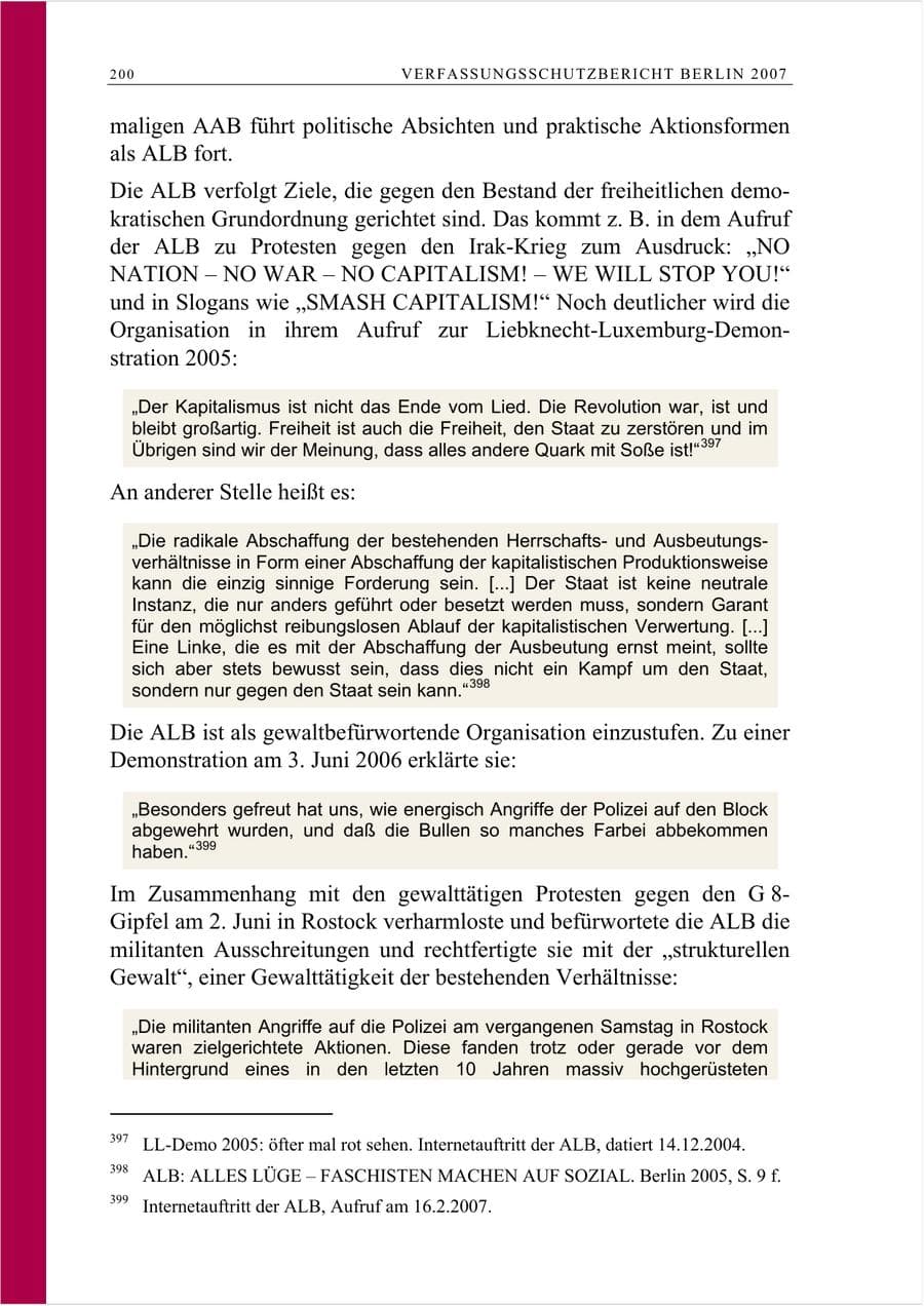 Seite 213 des Verfassungsschutzbericht 2007 Berlin