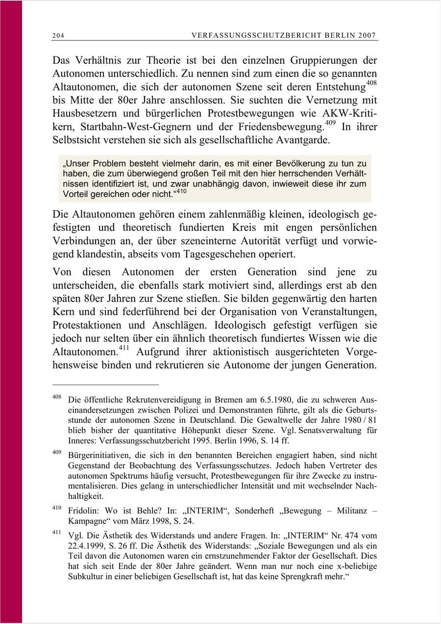 Seite 217 des Verfassungsschutzbericht 2007 Berlin