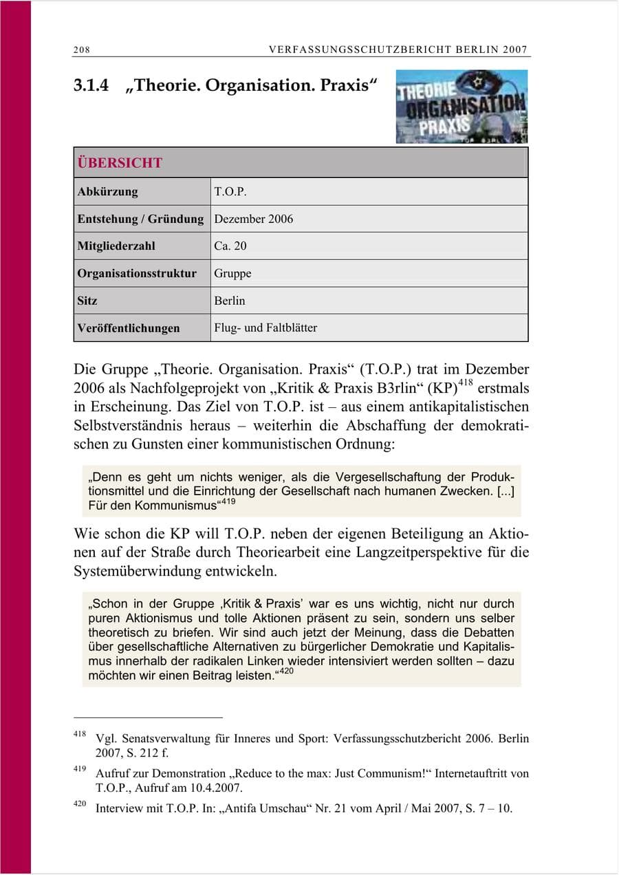 Seite 221 des Verfassungsschutzbericht 2007 Berlin