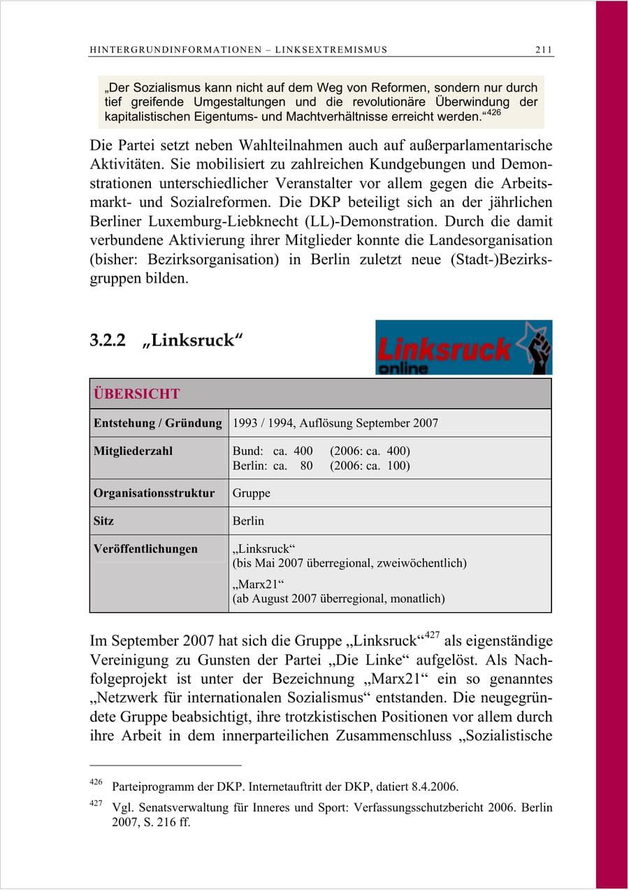 Seite 224 des Verfassungsschutzbericht 2007 Berlin