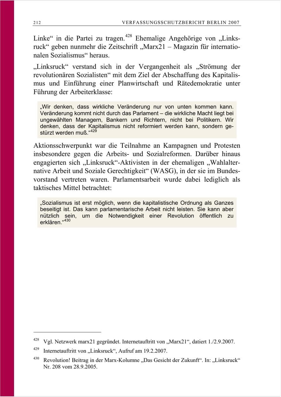 Seite 225 des Verfassungsschutzbericht 2007 Berlin