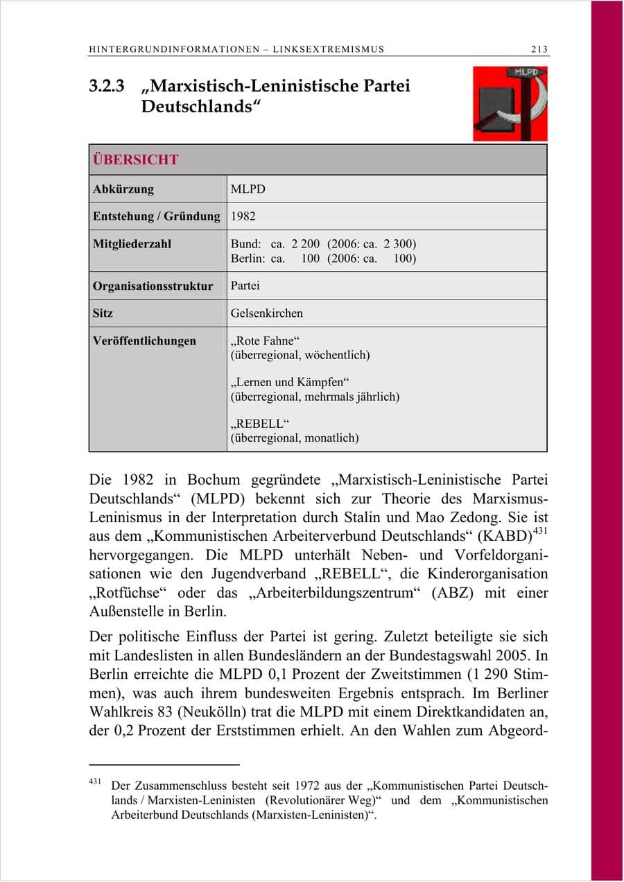 Seite 226 des Verfassungsschutzbericht 2007 Berlin