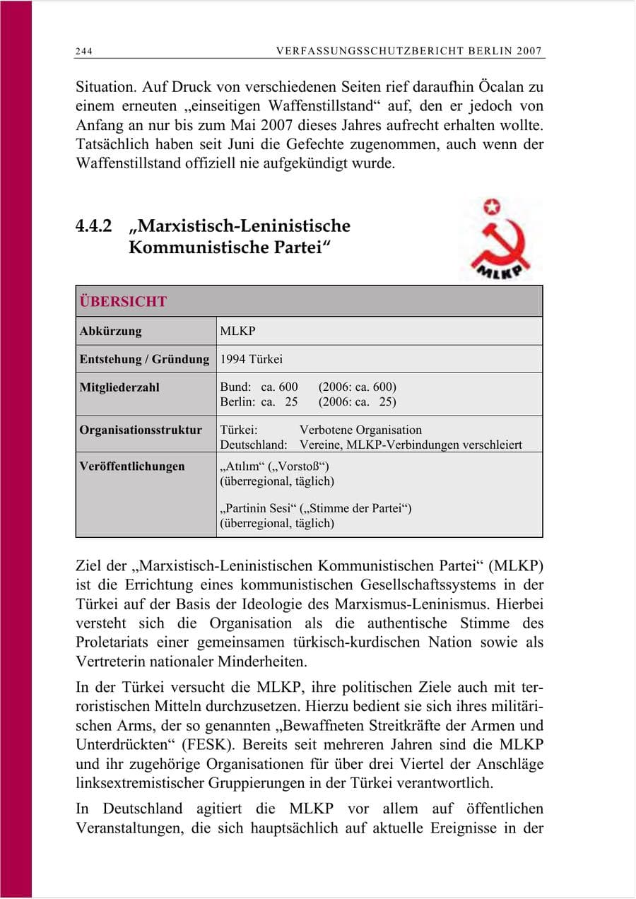 Seite 257 des Verfassungsschutzbericht 2007 Berlin
