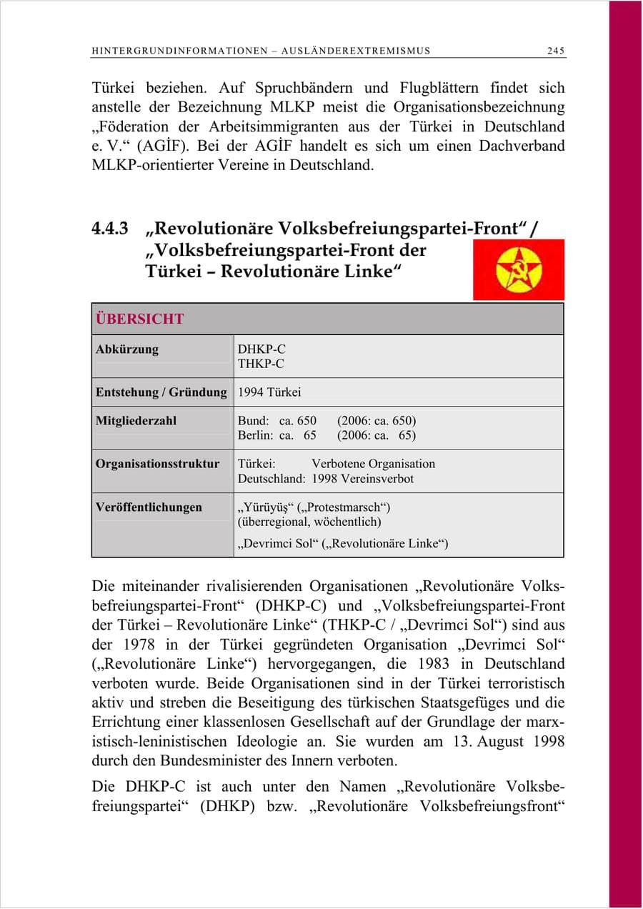 Seite 258 des Verfassungsschutzbericht 2007 Berlin