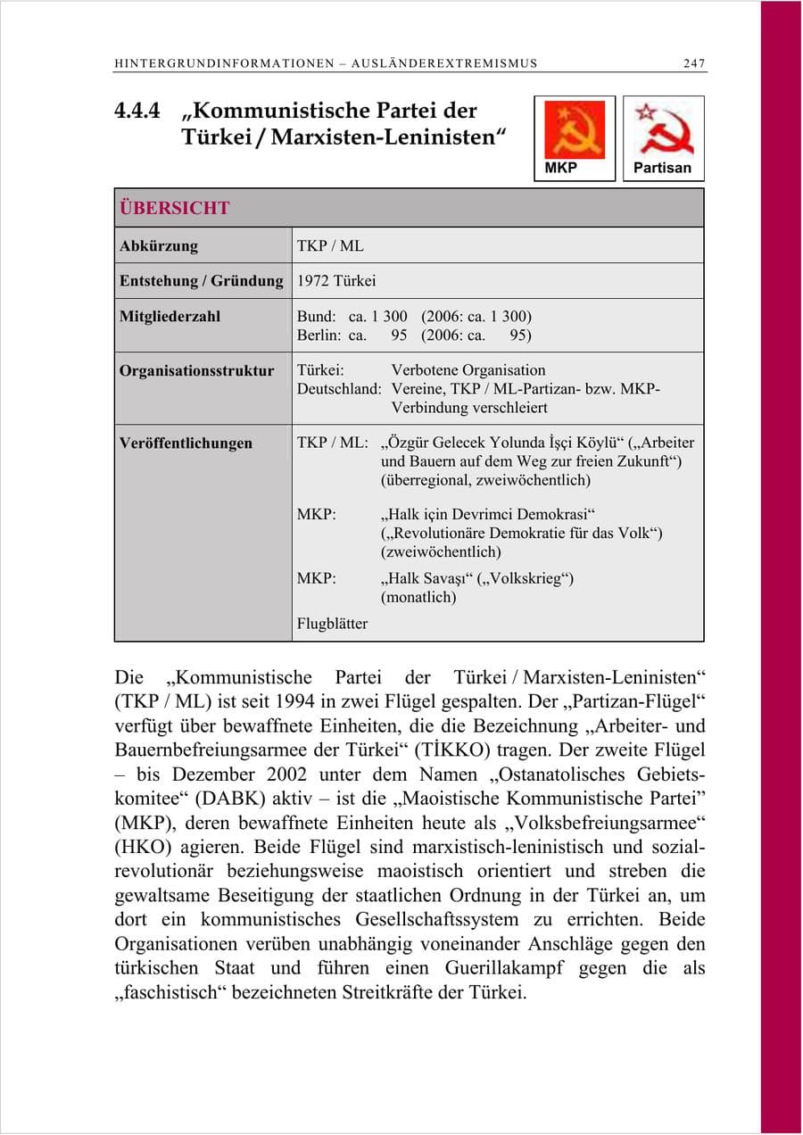 Seite 260 des Verfassungsschutzbericht 2007 Berlin