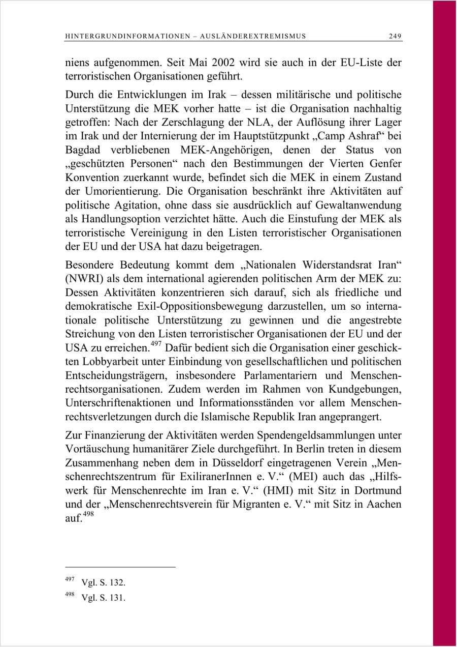 Seite 262 des Verfassungsschutzbericht 2007 Berlin