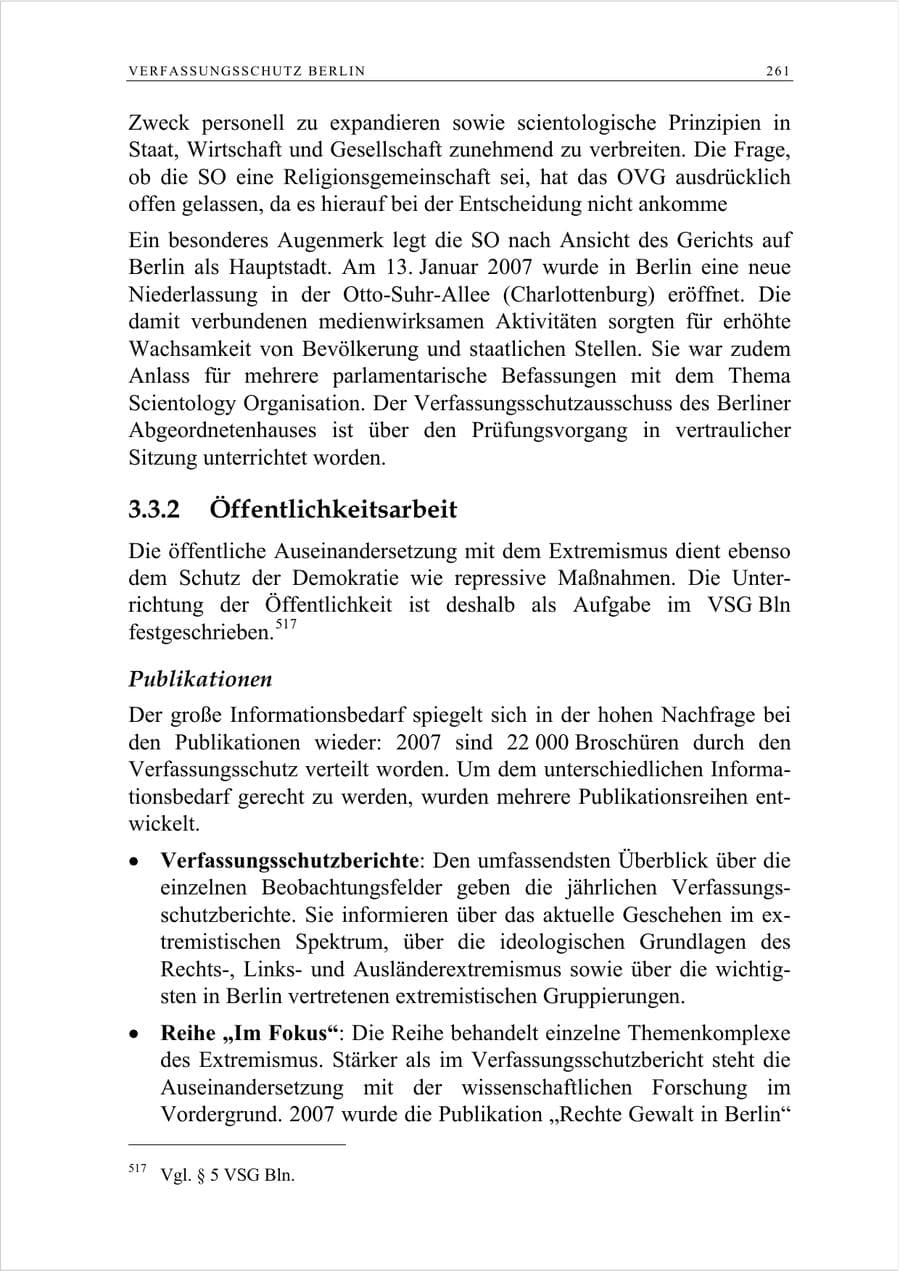 Seite 274 des Verfassungsschutzbericht 2007 Berlin