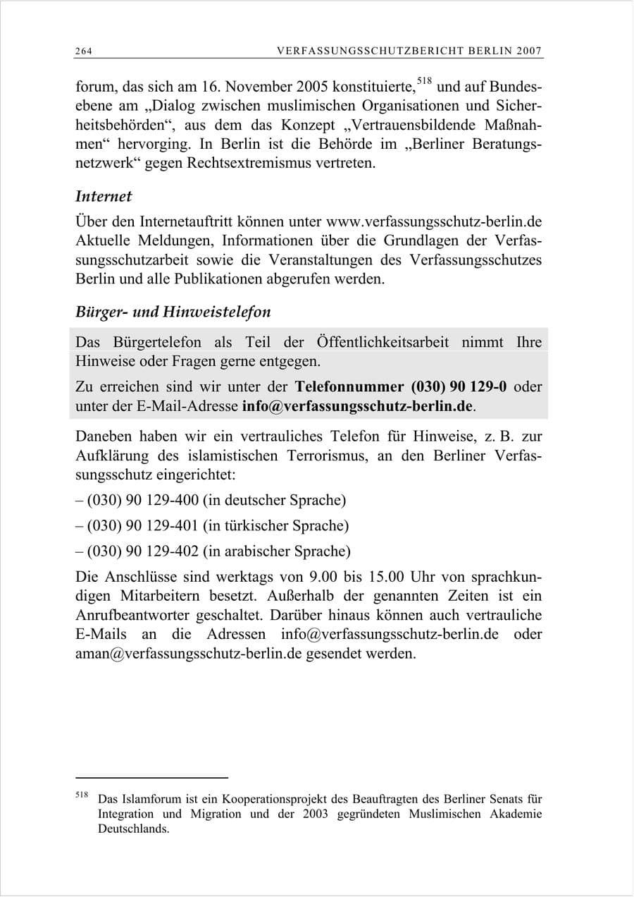 Seite 277 des Verfassungsschutzbericht 2007 Berlin