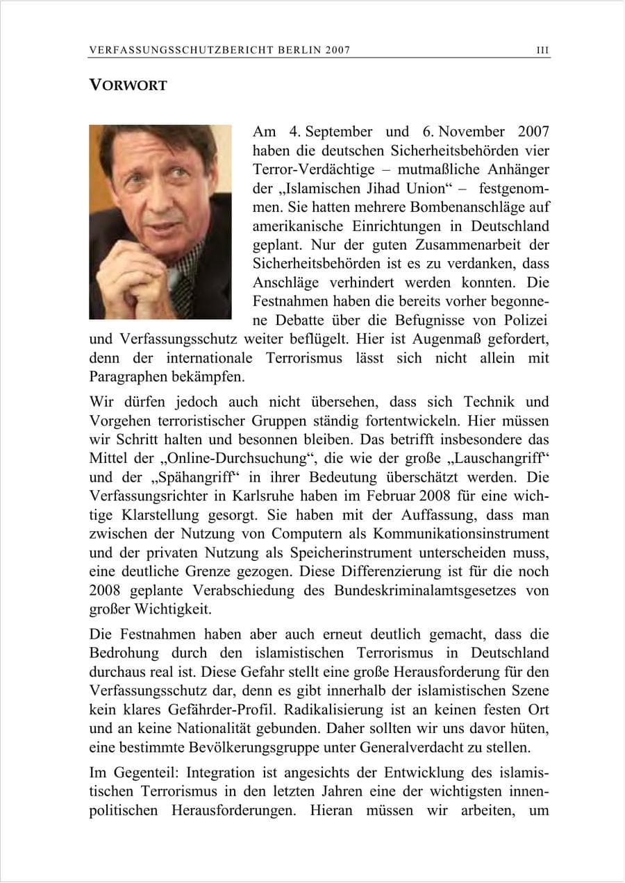 Seite 4 des Verfassungsschutzbericht 2007 Berlin