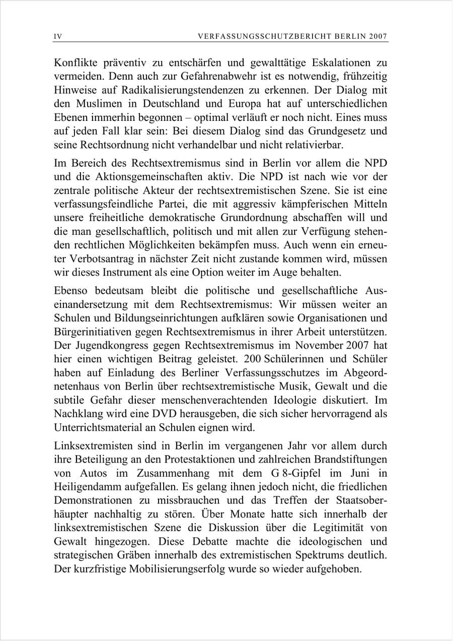 Seite 5 des Verfassungsschutzbericht 2007 Berlin