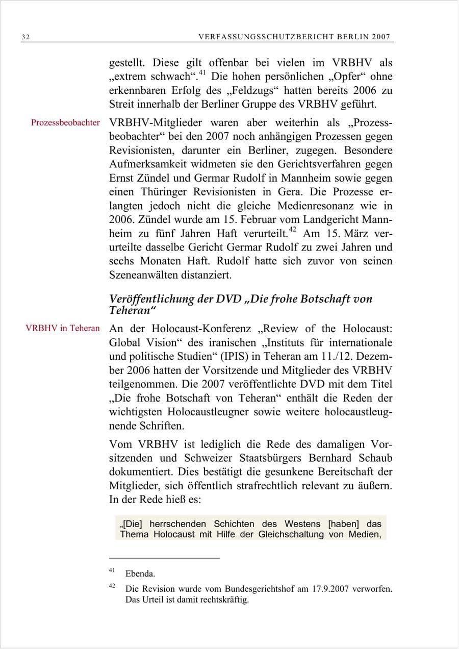 Seite 45 des Verfassungsschutzbericht 2007 Berlin