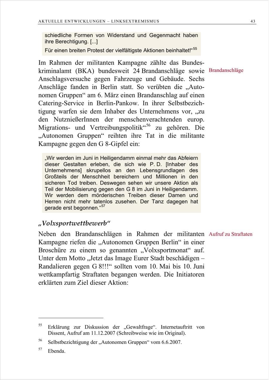 Seite 56 des Verfassungsschutzbericht 2007 Berlin