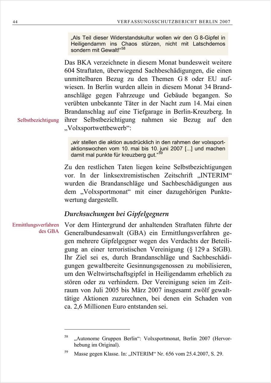 Seite 57 des Verfassungsschutzbericht 2007 Berlin