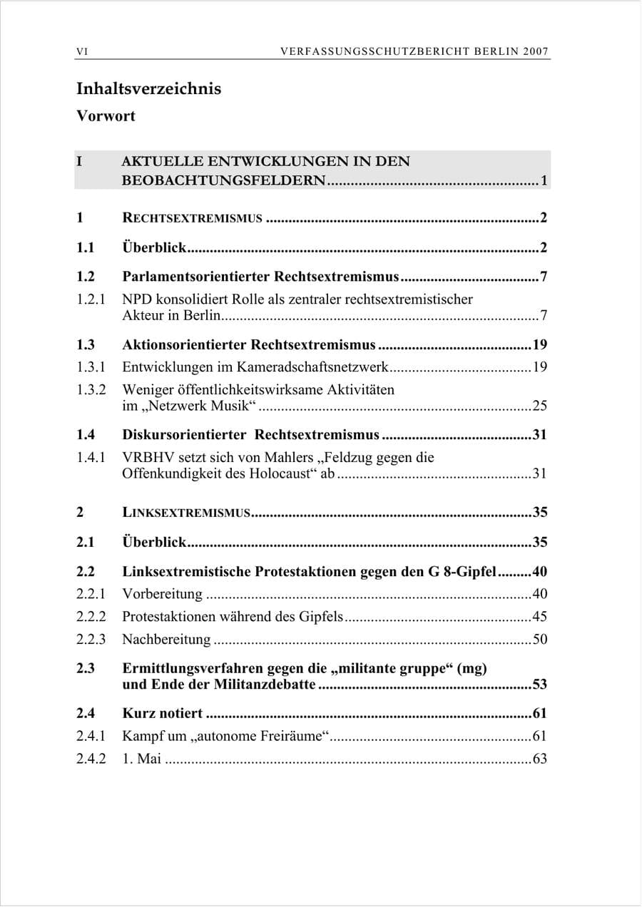 Seite 7 des Verfassungsschutzbericht 2007 Berlin