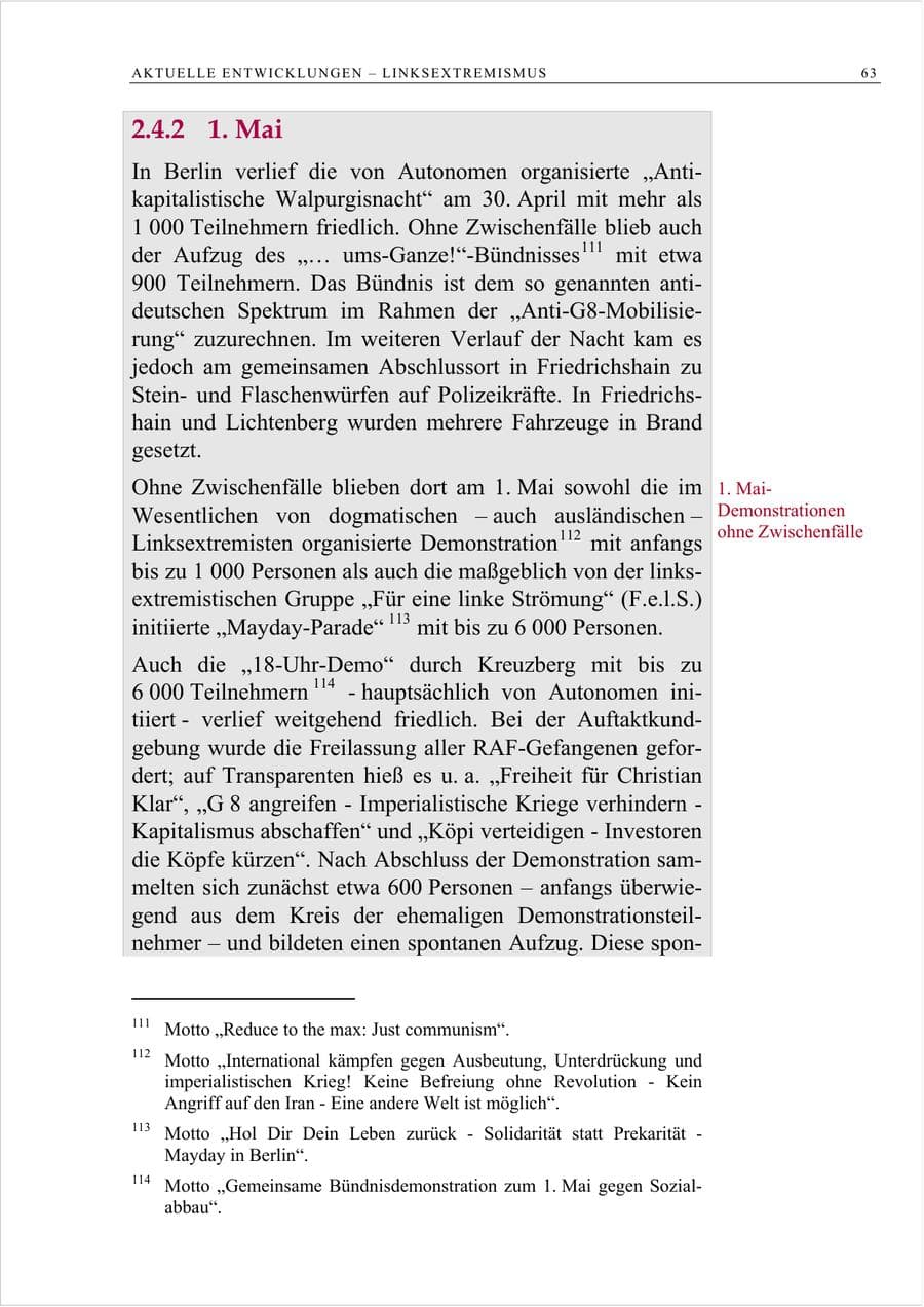 Seite 76 des Verfassungsschutzbericht 2007 Berlin