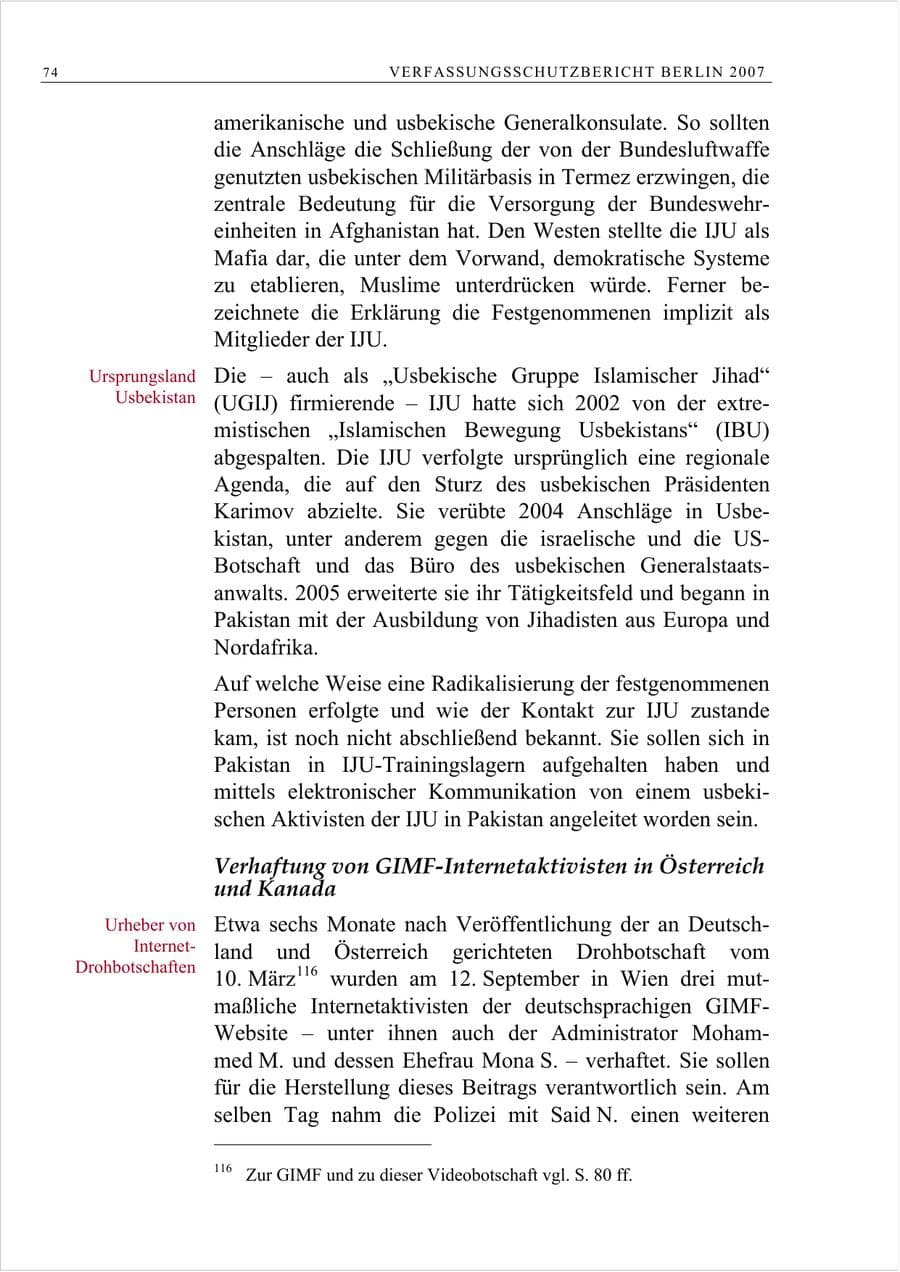 Seite 87 des Verfassungsschutzbericht 2007 Berlin