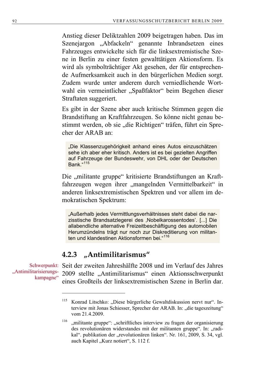 Seite 105 des Verfassungsschutzbericht 2009 Berlin