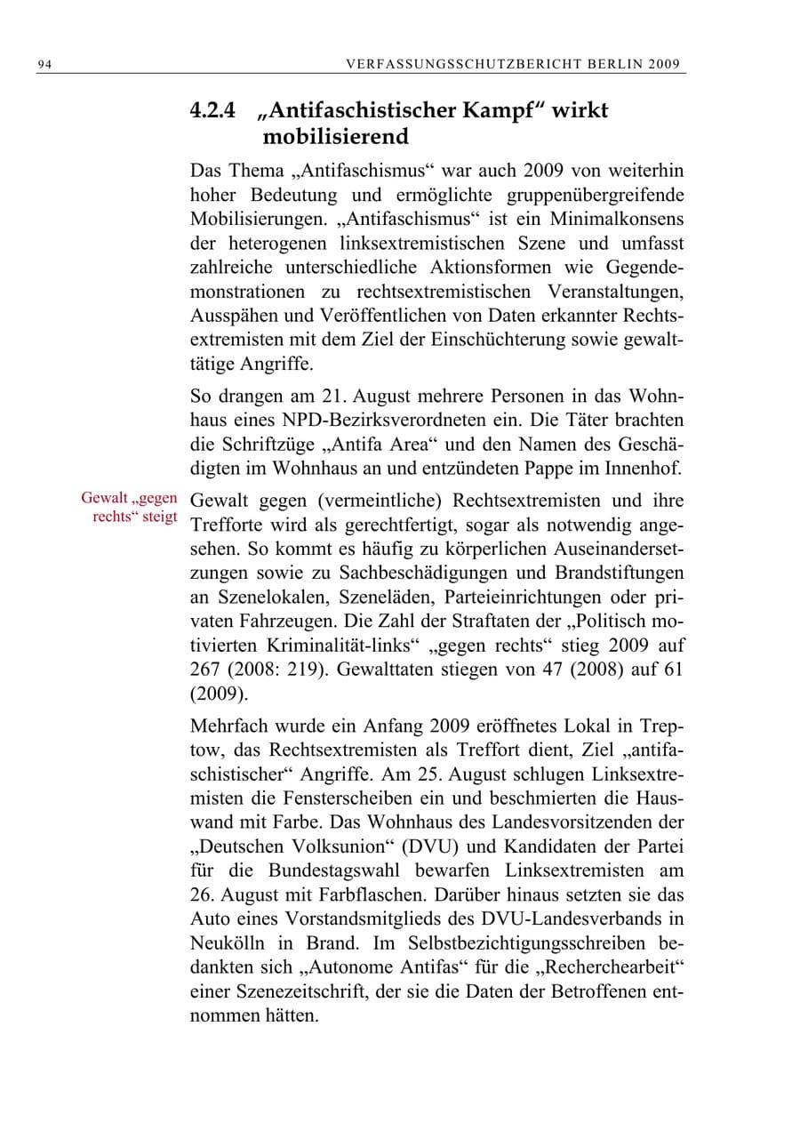 Seite 107 des Verfassungsschutzbericht 2009 Berlin