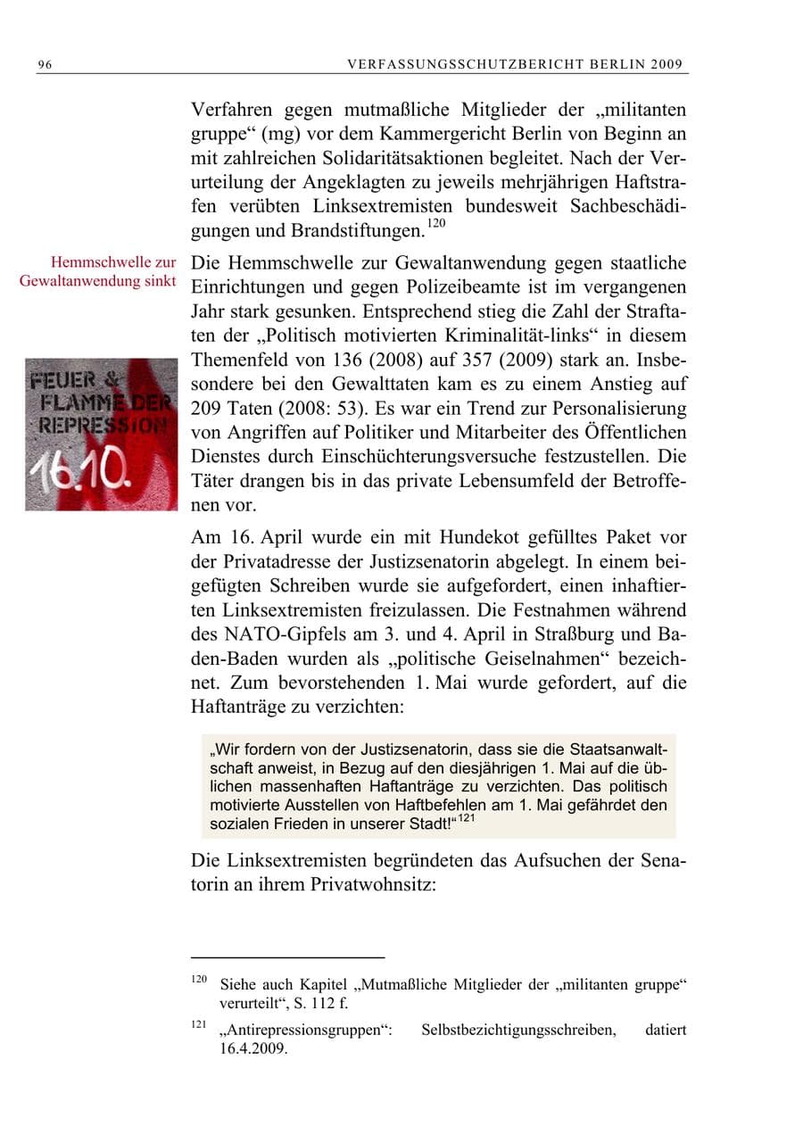 Seite 109 des Verfassungsschutzbericht 2009 Berlin