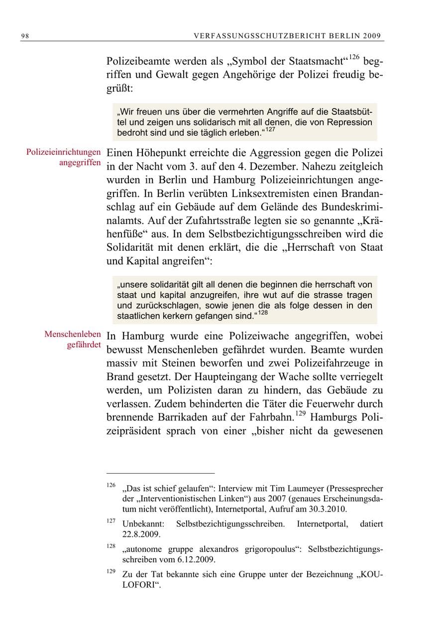 Seite 111 des Verfassungsschutzbericht 2009 Berlin