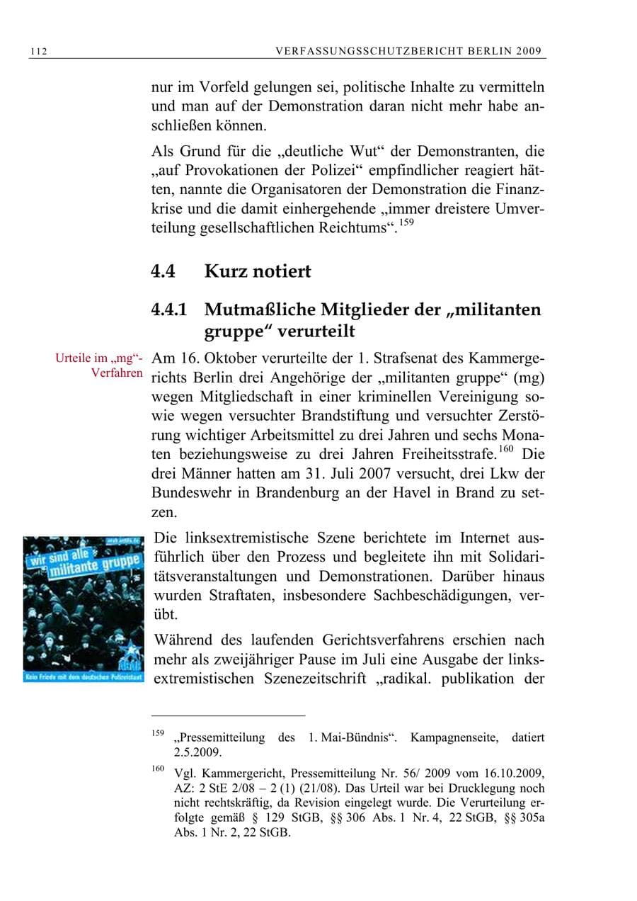 Seite 125 des Verfassungsschutzbericht 2009 Berlin