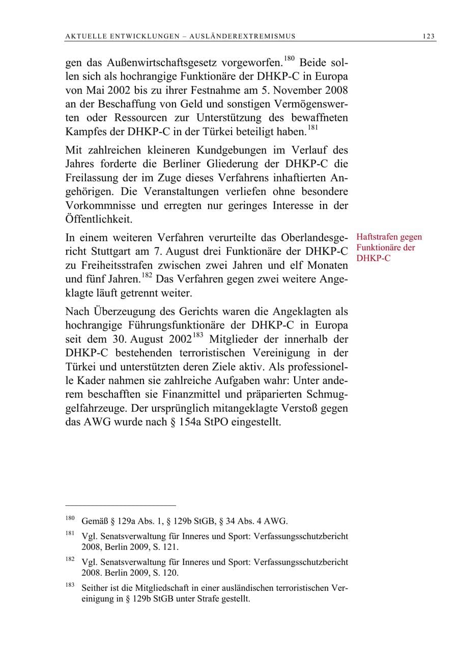 Seite 136 des Verfassungsschutzbericht 2009 Berlin