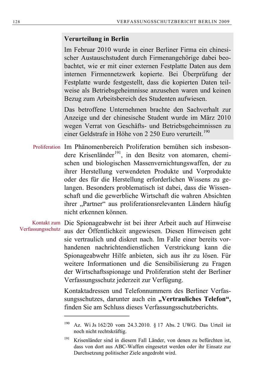 Seite 141 des Verfassungsschutzbericht 2009 Berlin