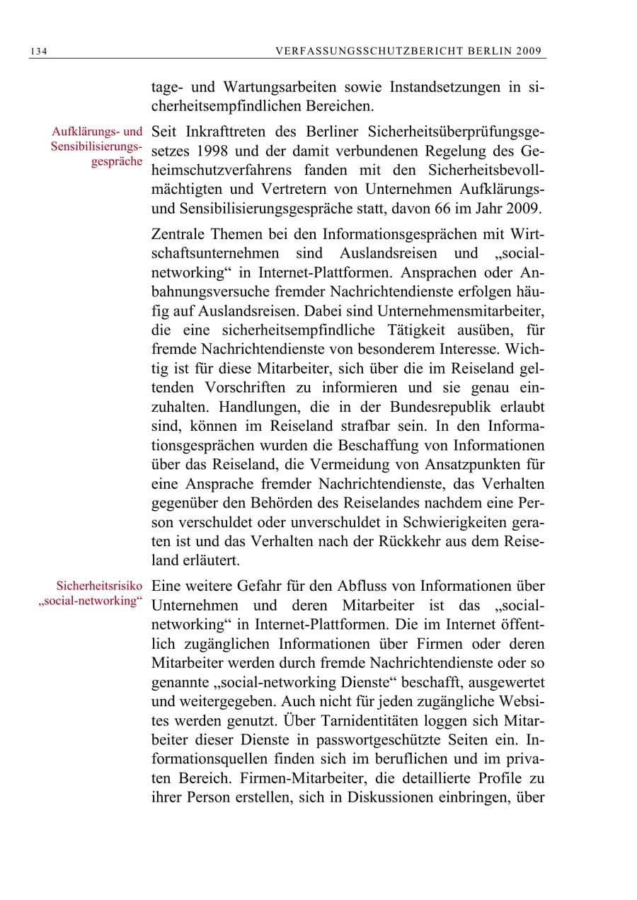 Seite 147 des Verfassungsschutzbericht 2009 Berlin
