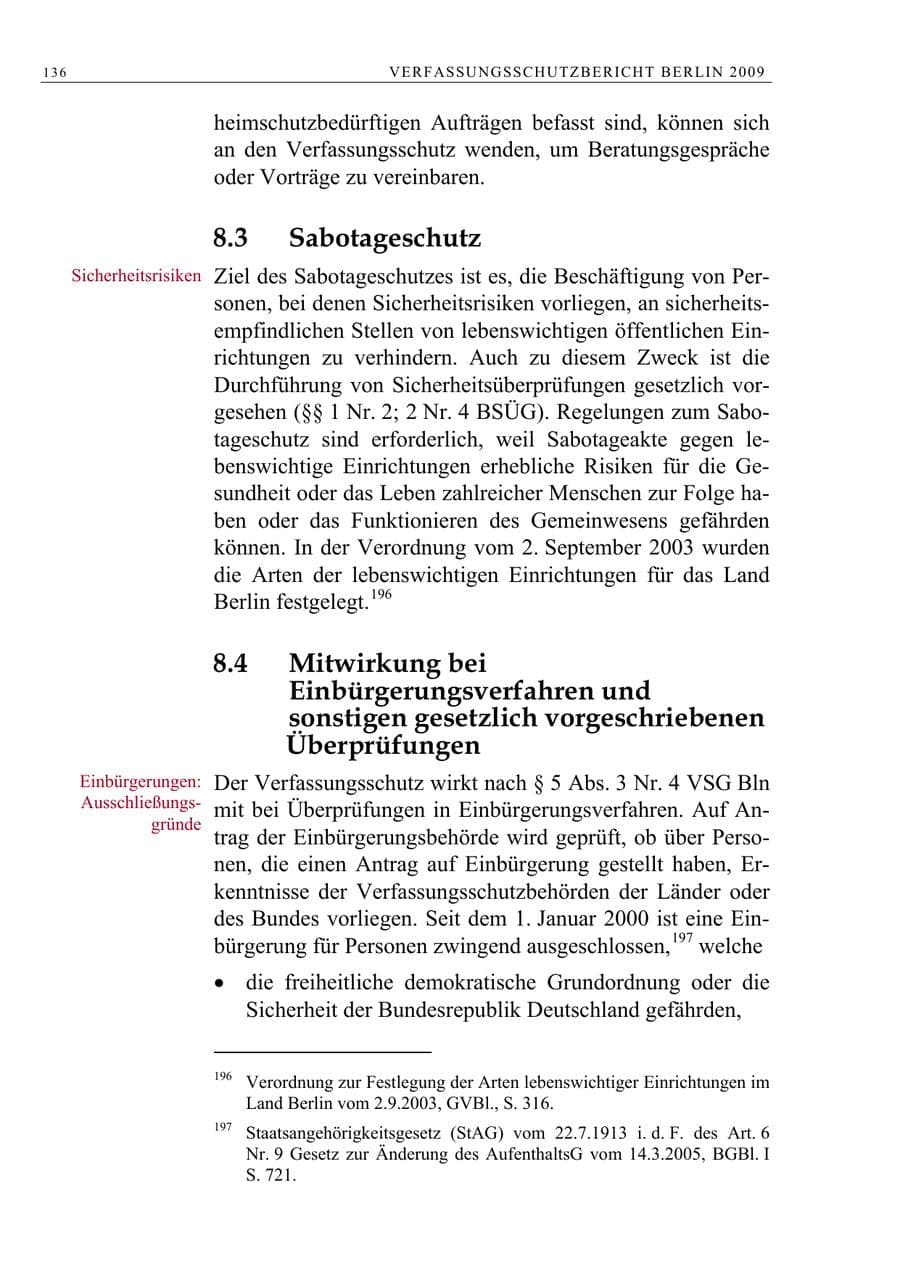Seite 149 des Verfassungsschutzbericht 2009 Berlin