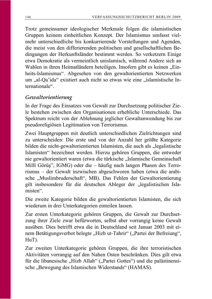 Seite 159 des Verfassungsschutzbericht 2009 Berlin