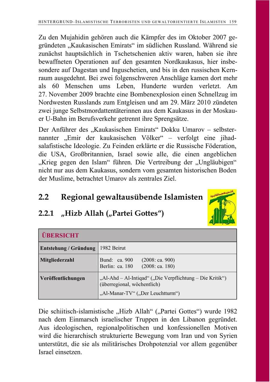 Seite 172 des Verfassungsschutzbericht 2009 Berlin