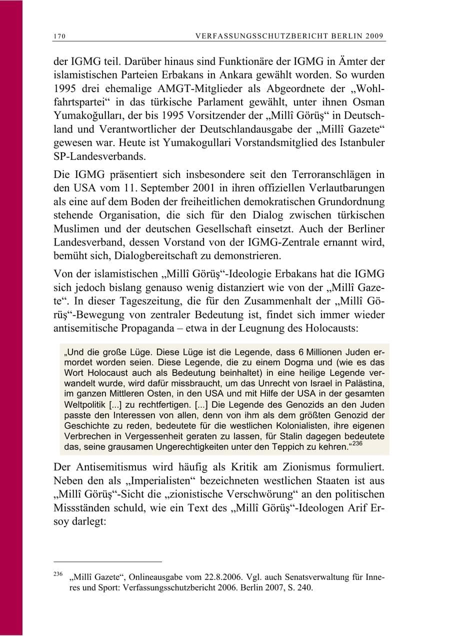Seite 183 des Verfassungsschutzbericht 2009 Berlin