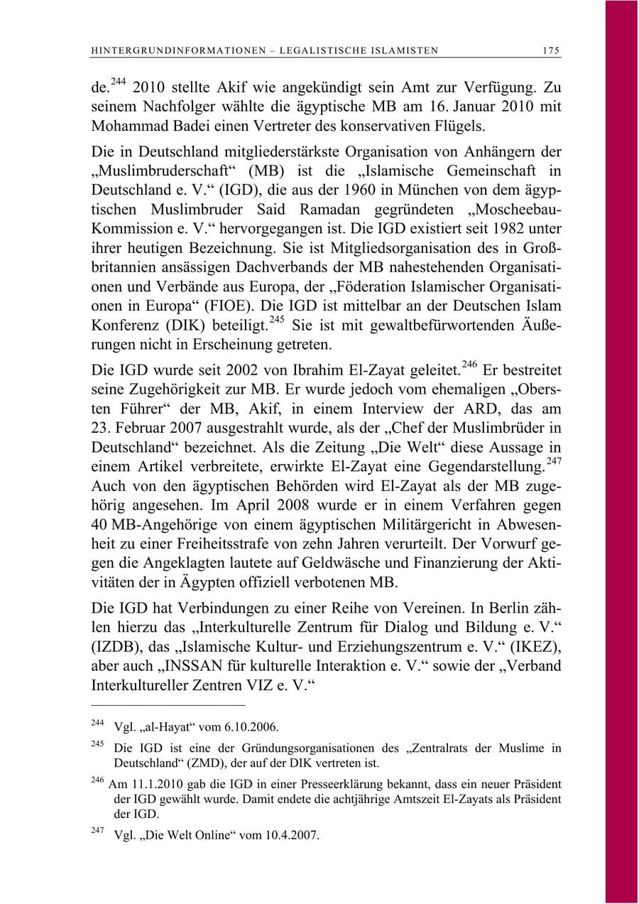 Seite 188 des Verfassungsschutzbericht 2009 Berlin