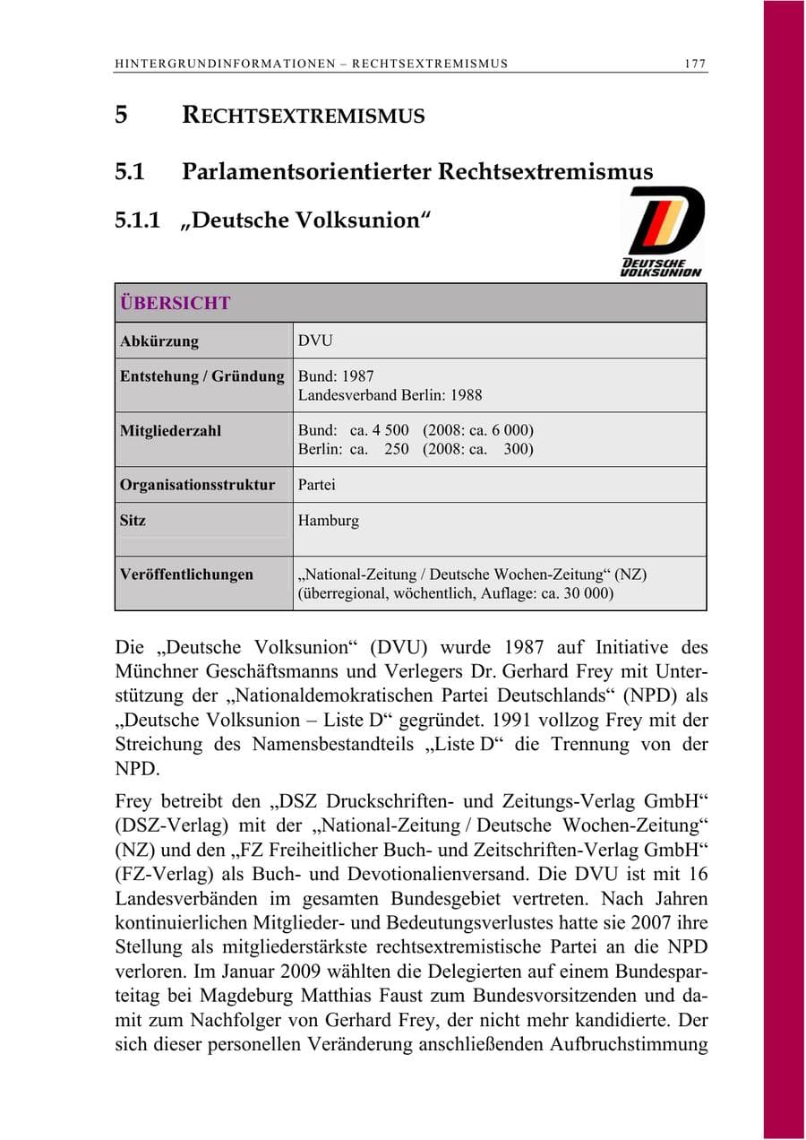 Seite 190 des Verfassungsschutzbericht 2009 Berlin