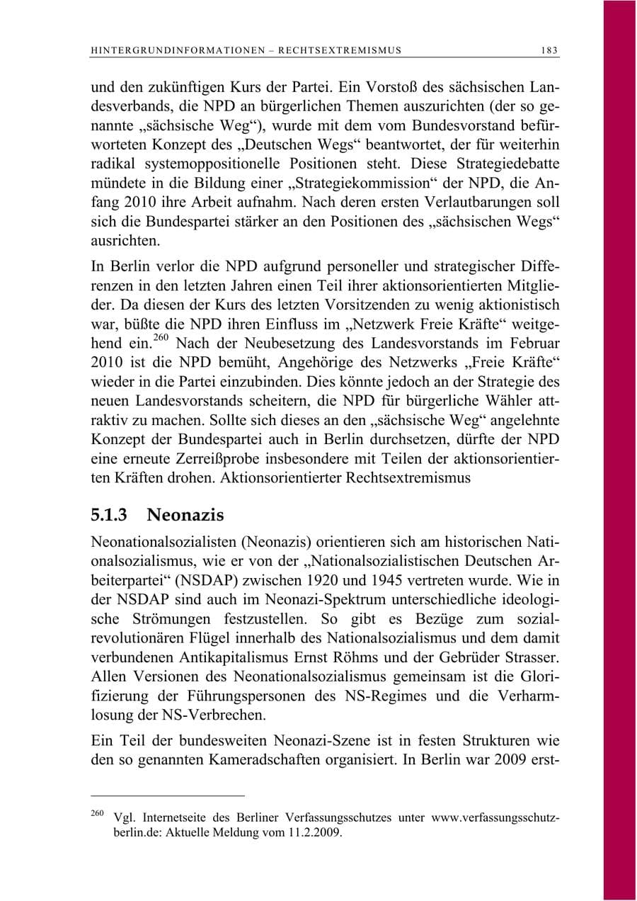 Seite 196 des Verfassungsschutzbericht 2009 Berlin