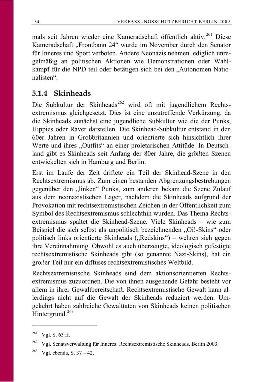 Seite 197 des Verfassungsschutzbericht 2009 Berlin
