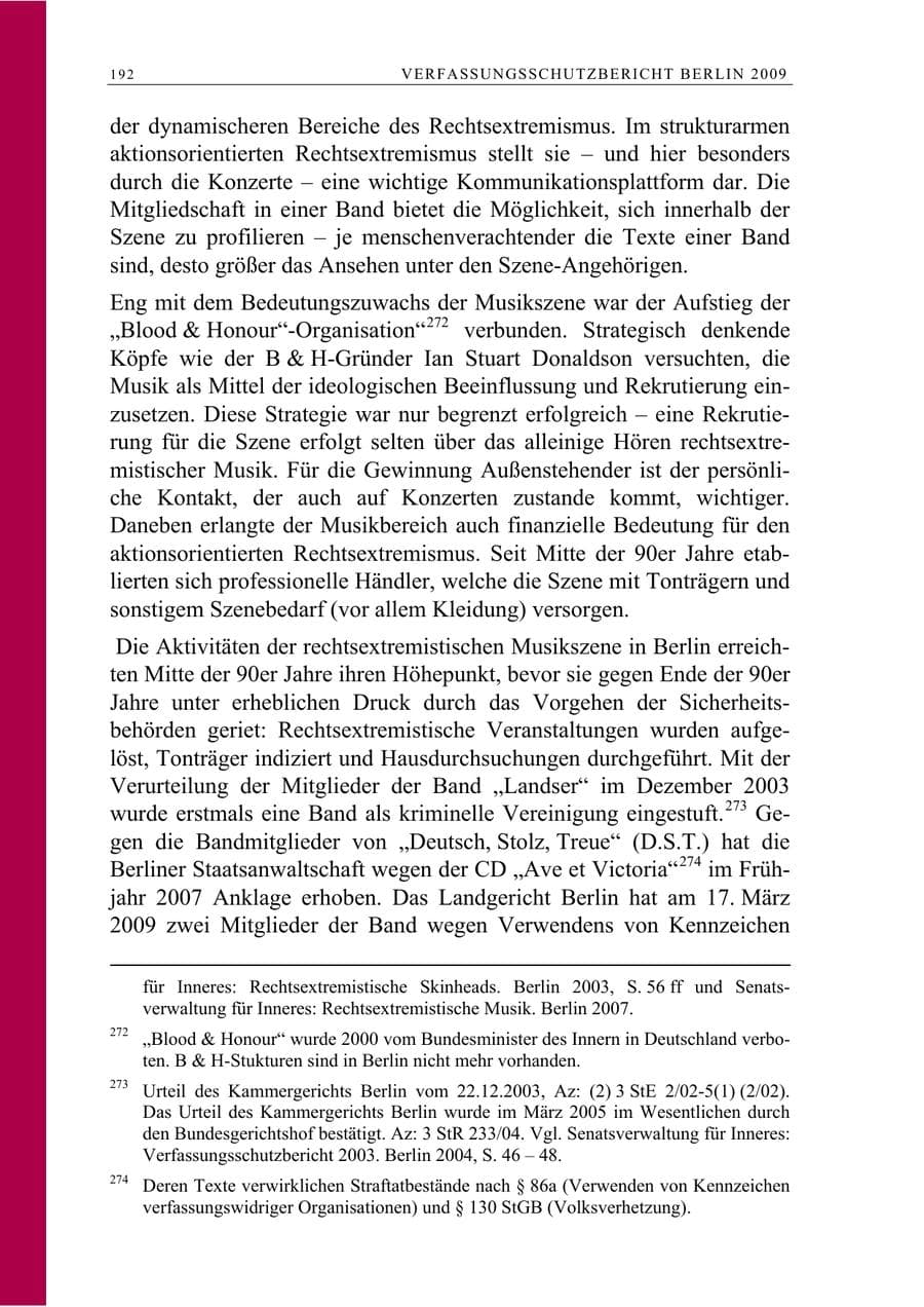 Seite 205 des Verfassungsschutzbericht 2009 Berlin