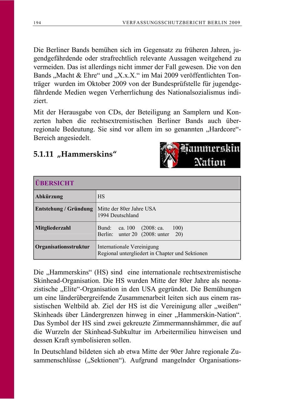 Seite 207 des Verfassungsschutzbericht 2009 Berlin