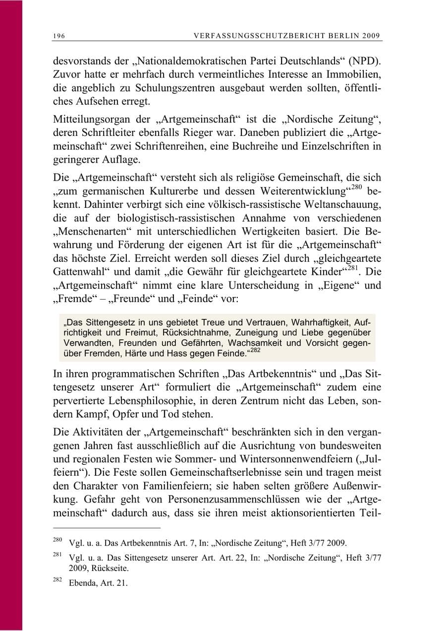 Seite 209 des Verfassungsschutzbericht 2009 Berlin