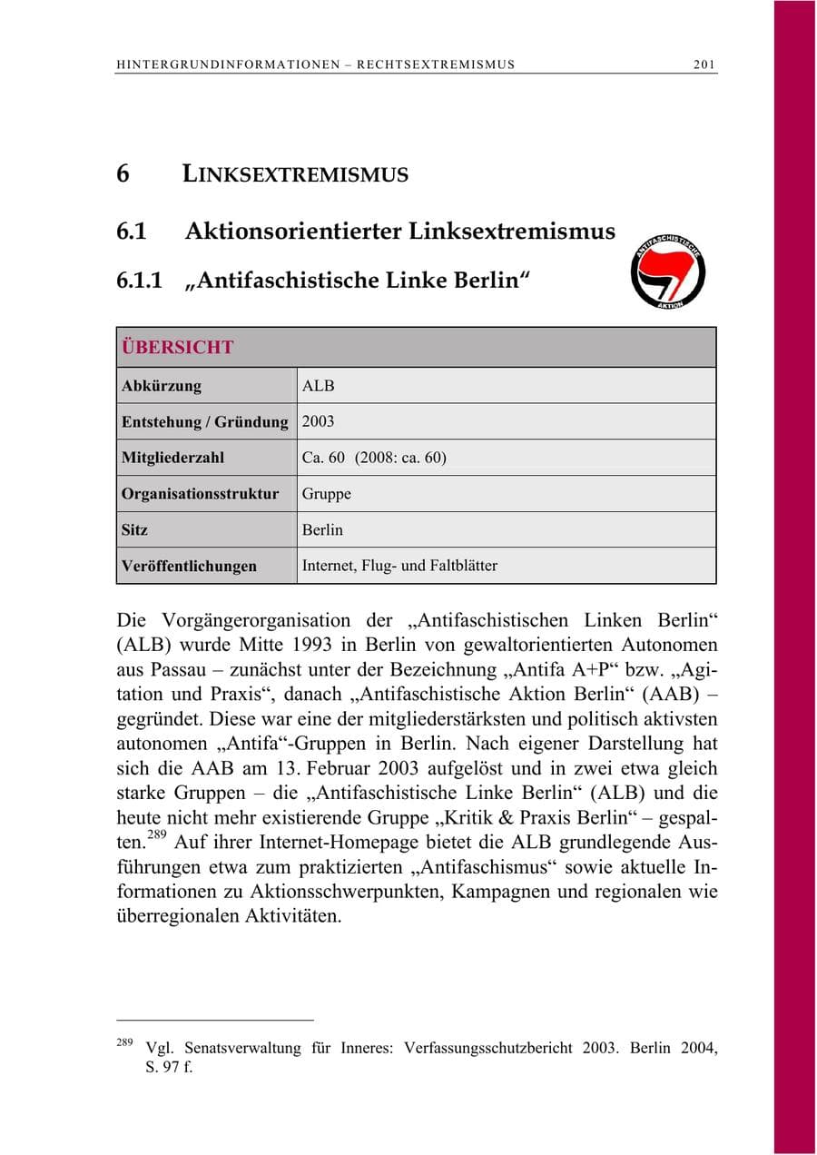 Seite 214 des Verfassungsschutzbericht 2009 Berlin
