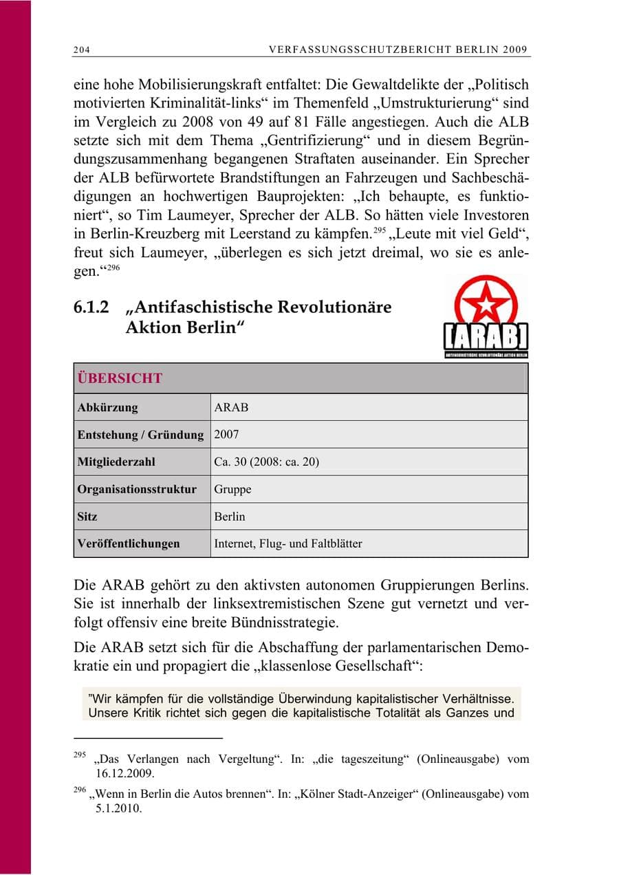 Seite 217 des Verfassungsschutzbericht 2009 Berlin
