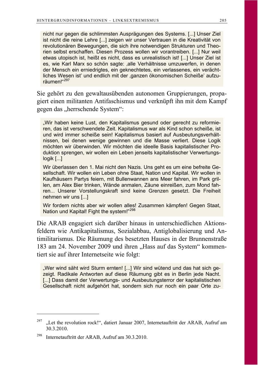 Seite 218 des Verfassungsschutzbericht 2009 Berlin
